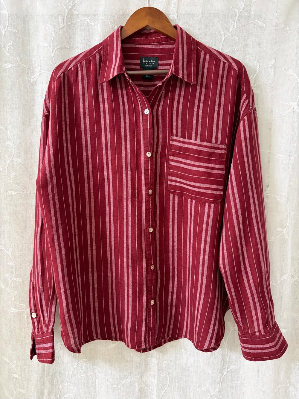 Nicole Miller Red Striped Button-Down Shirt Size Large